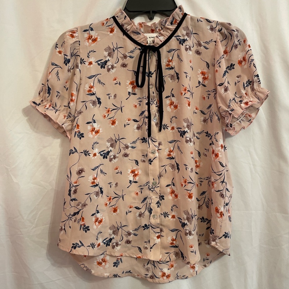 Light Pink Floral Button Down Blouse